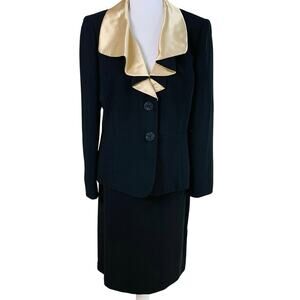 Le Suit Size 12 Skirt Suit w/ Blazer Jacket Black Gold Formal Event Holiday